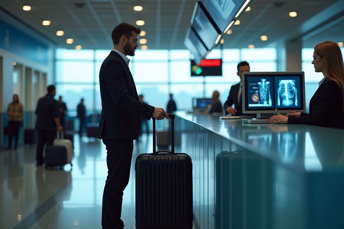 Passager remettant sa valise au personnel de l
