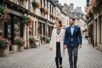 Couple élégant dans un village historique français