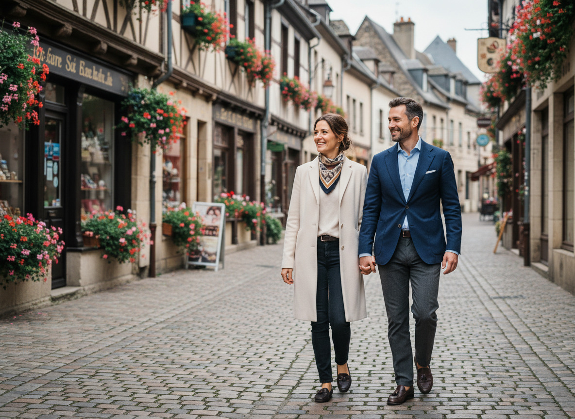 Couple élégant dans un village historique français