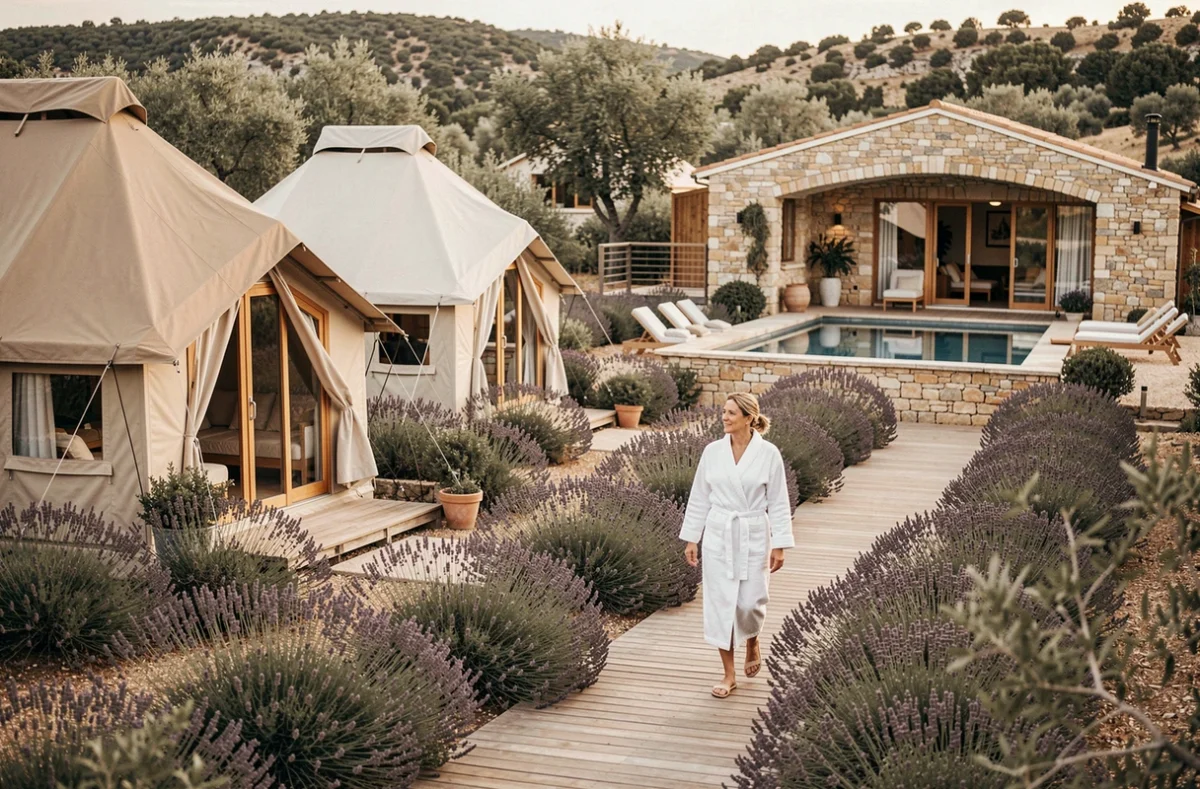 Domaine de Sévenier et Spa en Ardèche avec tentes safari de luxe et piscine en pierre naturelle