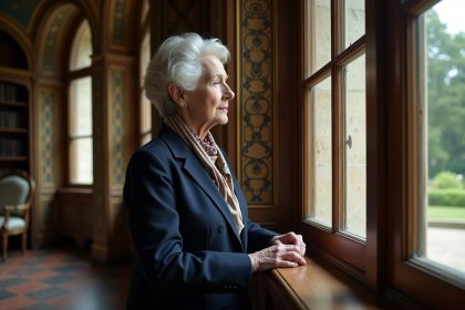 Femme élégante dans la bibliothèque du château de Chaumont