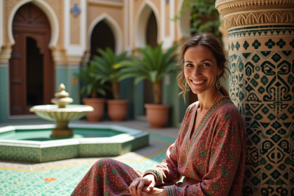 Femme marocaine souriante dans un riad traditionnel