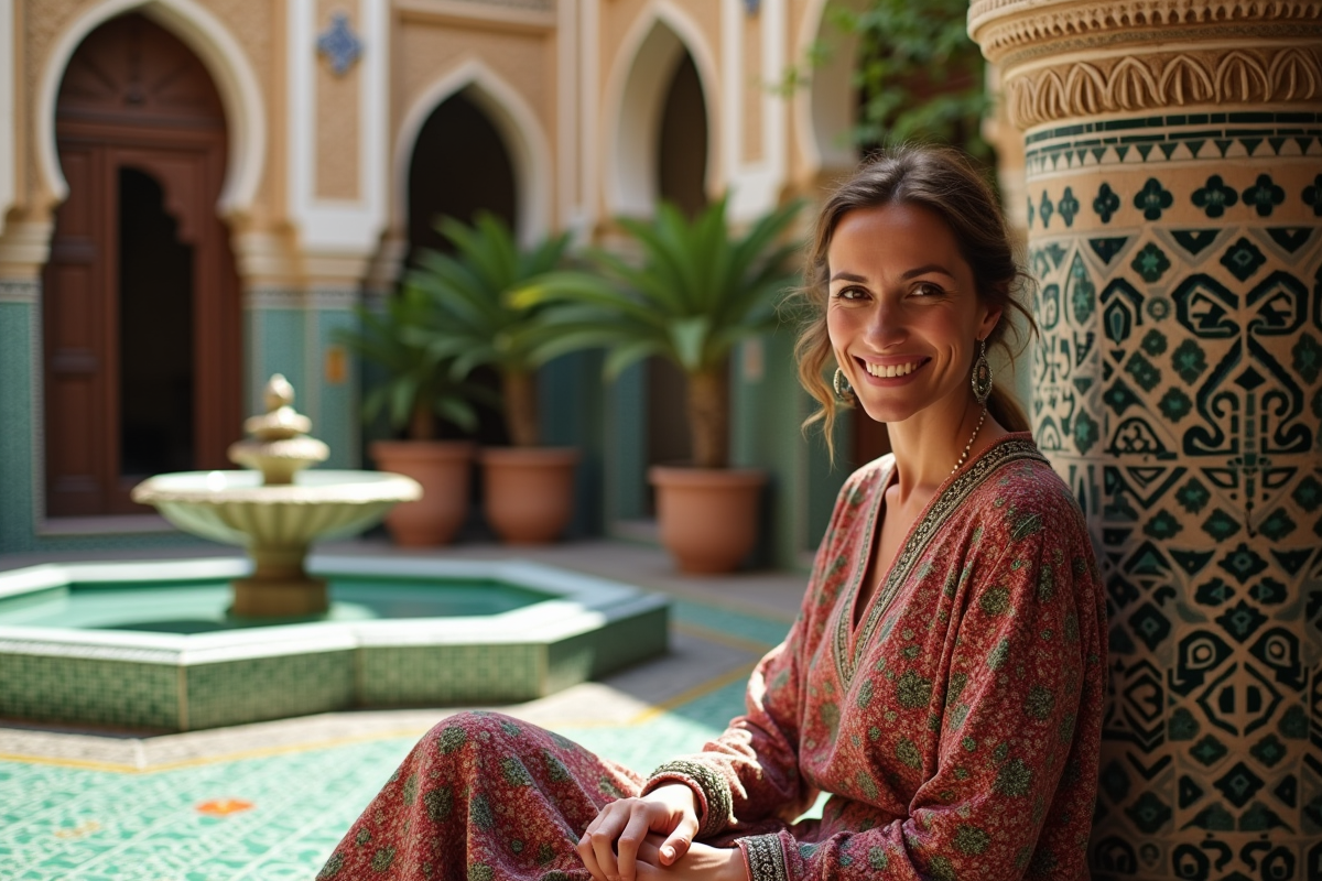 Femme marocaine souriante dans un riad traditionnel