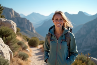 Femme souriante en randonnée dans les montagnes de Crète