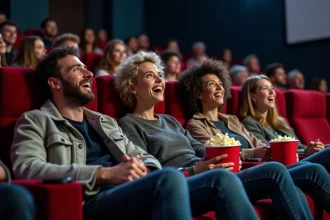 Jeunes adultes regardant un trailer de film au cinéma
