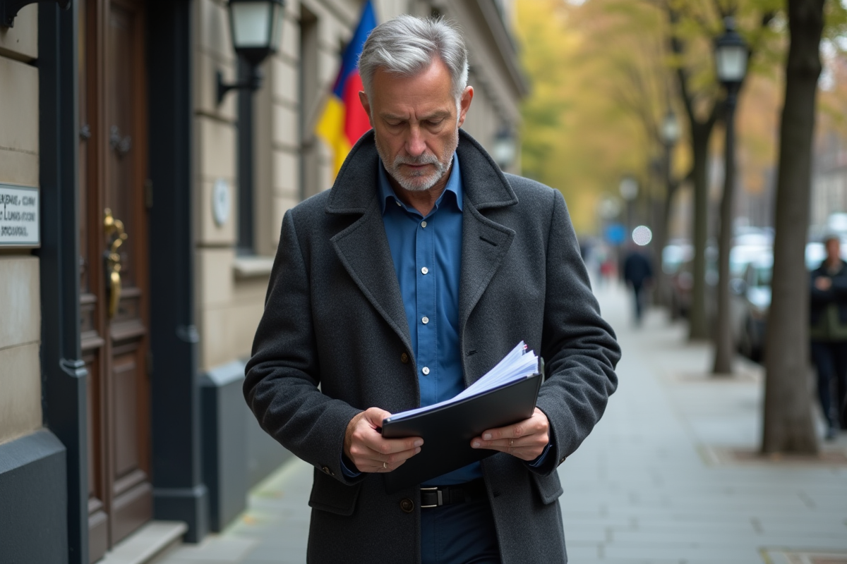 Homme marche devant l ambassade belge