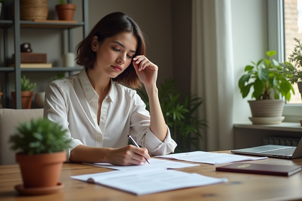 Jeune femme remplissant un formulaire de visa à la maison