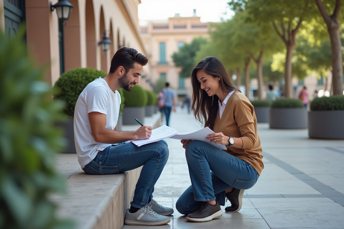 Jeune homme remplissant des formulaires en plein air