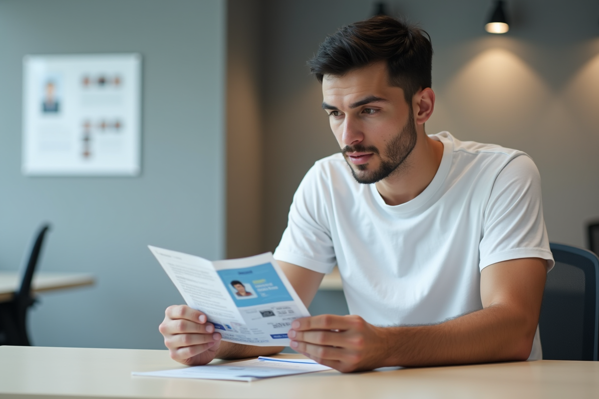 Jeune homme examinant un guide pour photo de passeport