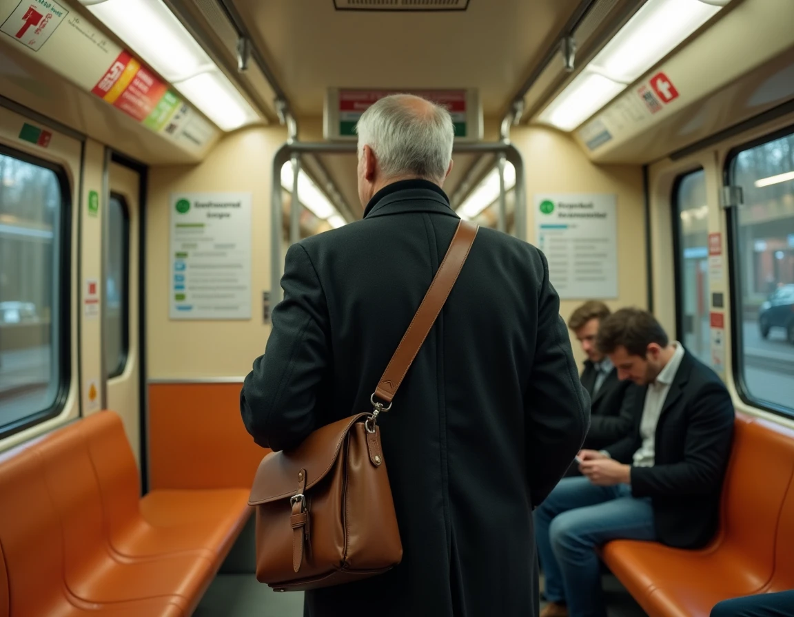Homme consultant un plan de ligne dans une rame de métro U-Bahn de Berlin