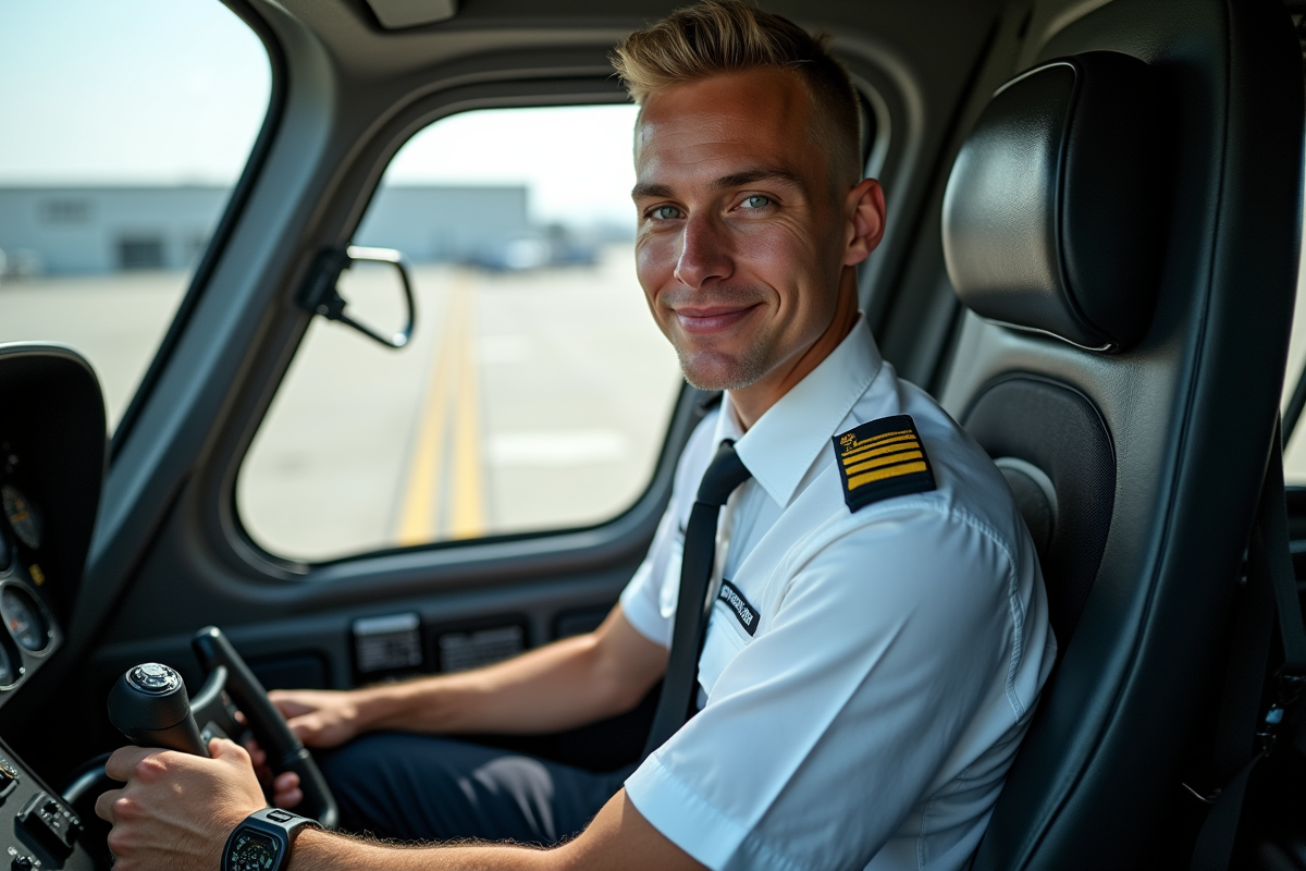 Jeune pilote professionnel dans le cockpit d’un hélicoptère