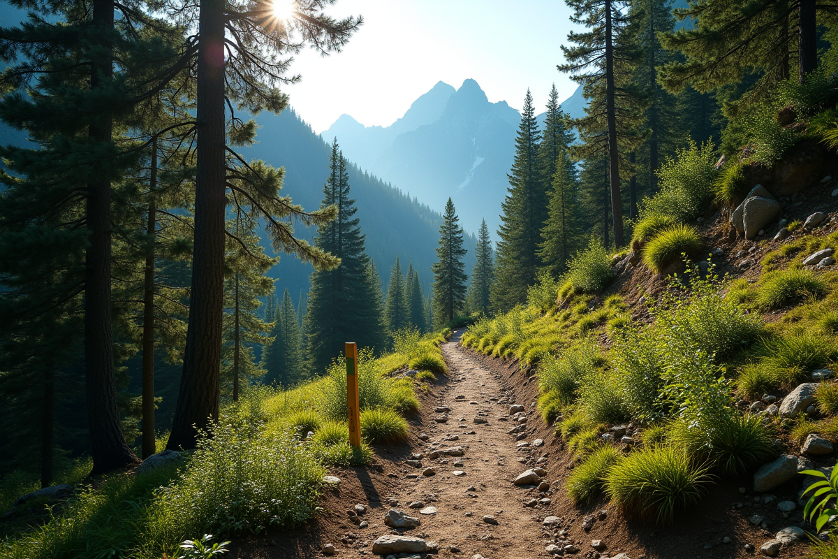 Sentier de randonnée endommagé dans une forêt montagneuse