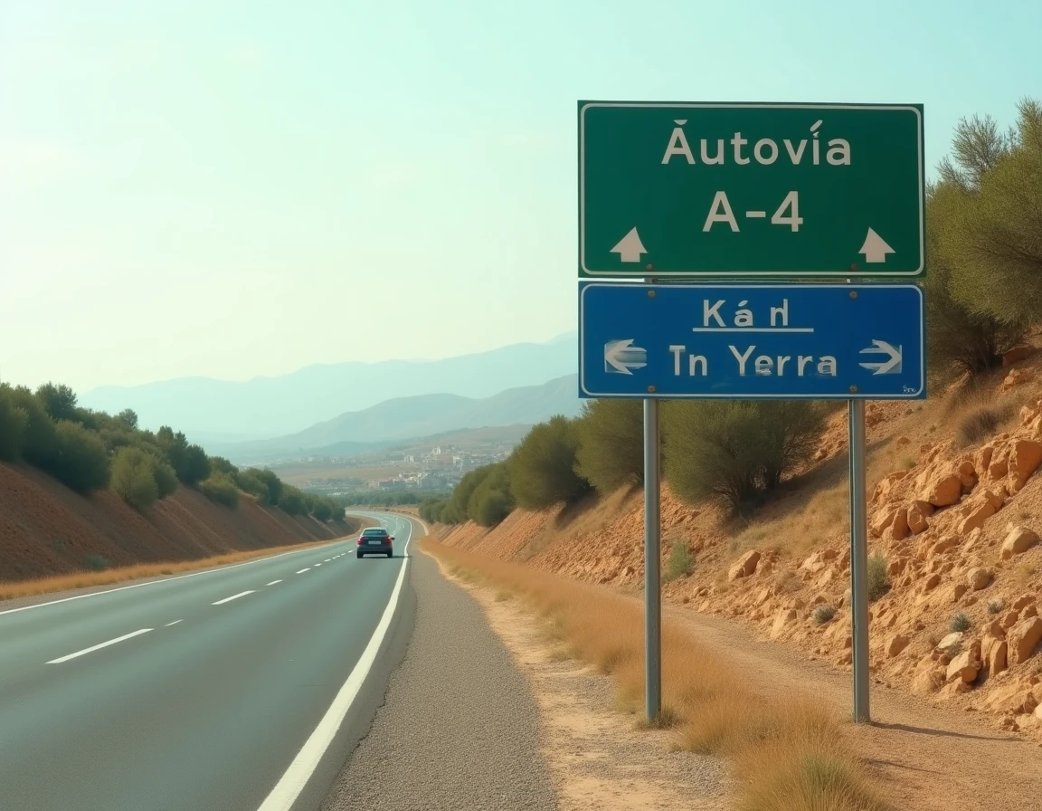 Panneau autoroutière autovía gratuite en Espagne au bord de la route avec indication de direction