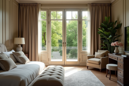 Suite d'hôtel luxueuse avec vue sur jardin parisien