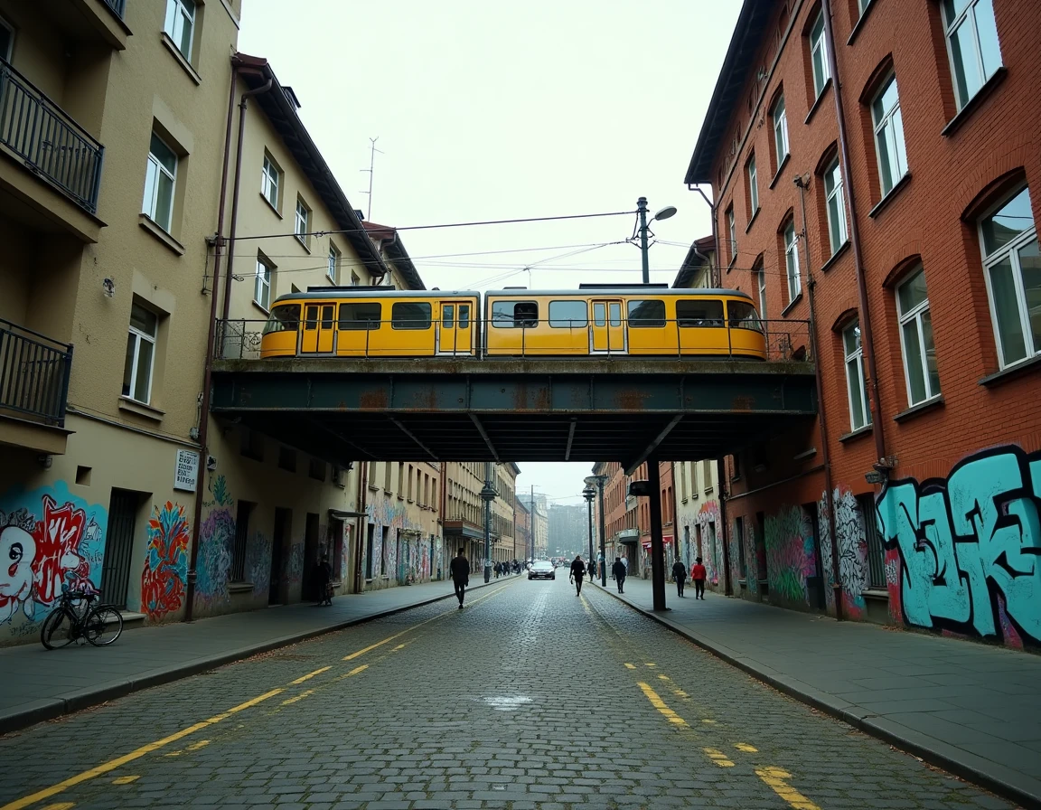 Viaduc métro aérien U-Bahn Berlin à Kreuzberg avec train jaune et architecture urbaine