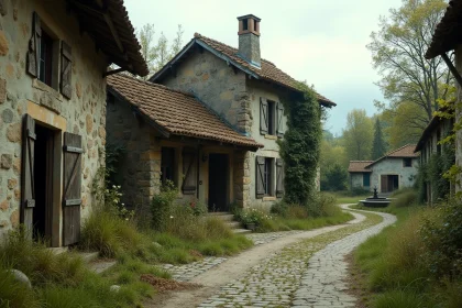 Maison en pierre abandonnée envahie par la végétation dans un village fantôme français